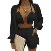 Three-Piece Suit Solid Long-Sleeved T-Shirt and Spring Shorts